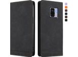 Custodia Per Samsung Galaxy A8 2018, Retro Custodia Flip In Finto Cuoio Con Supporto E Slot Per Schede Nero