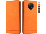 Custodia Per Xiaomi Redmi Note 9T, Retro Custodia In Finto Cuoio Flip Con Supporto E Slot Per Schede Arancione