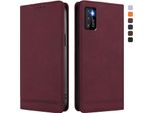 Custodia Per Cubot P50, Flip Case In Finto Cuoio Retrò Con Supporto E Slot Per Carte Di Credito Rosso