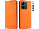 Custodia Per Xiaomi Poco M6 5G/C65/Redmi 13C, Custodia Retro In Finto Cuoio Flip Con Supporto E Slot Per Schede Arancione
