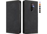 Custodia Per Xiaomi Redmi 9, Retro Custodia In Finto Cuoio Flip Con Supporto E Slot Per Carte Nero