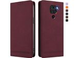 Custodia Per Xiaomi Redmi Note 9 4G, Retro Custodia Flip In Finto Cuoio Con Supporto E Slot Per Carte Rosso