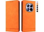 Custodia Per Xiaomi Redmi Note 15 Pro, Retro Custodia In Finto Cuoio Flip Con Supporto E Slot Per Schede Arancione