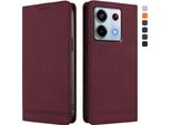 Custodia Per Xiaomi Redmi Note 13 Pro 5G, Retro Custodia Flip In Finto Cuoio Con Supporto E Slot Per Schede Rosso