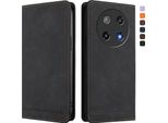 Custodia Per Coolpad C16, Custodia Retro In Finto Cuoio Flip Con Supporto E Slot Per Carte Di Credito Nero