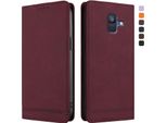 Custodia Per Samsung Galaxy A6 2018, Retro Custodia Flip In Finto Cuoio Con Supporto E Slot Per Carte Di Credito Rosso