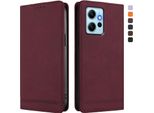 Custodia Per Xiaomi Redmi Note 12 4G, Retro Custodia Flip In Finto Cuoio Con Supporto E Slot Per Carte Rosso