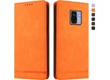 Custodia Per Samsung Galaxy A8 2018, Retro Custodia Flip In Finto Cuoio Con Supporto E Slot Per Schede Arancione