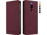 Custodia Per Xiaomi Redmi 8/Redmi 8A, Retro Custodia In Finto Cuoio Flip Con Supporto E Slot Per Carte Rosso