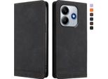 Custodia Per Xiaomi Poco M7 Pro 5G/Redmi Note 14 5G, Retro Custodia In Finto Cuoio Flip Con Supporto E Slot Per Schede Nero