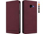 Custodia Per Samsung Galaxy A5 2017, Retro Custodia Flip In Finto Cuoio Con Supporto E Slot Per Carte Rosso