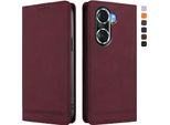 Custodia Per Honor 60 Pro, Flip Case In Finto Cuoio Retrò Con Supporto E Slot Per Carte Di Credito Rosso