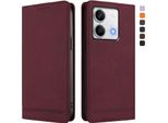 Custodia Per Xiaomi Redmi Note 13 5G, Retro Custodia Flip In Finto Cuoio Con Supporto E Slot Per Carte Rosso