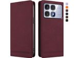 Custodia Per Xiaomi Redmi K70 Ultra, Retro Custodia Flip In Finto Cuoio Con Supporto E Slot Per Carte Rosso