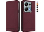 Custodia Per Xiaomi Poco M6 Pro 4G/Redmi Note 13 Pro 4G, Retro Custodia Flip In Finto Cuoio Con Supporto E Slot Per Schede Rosso