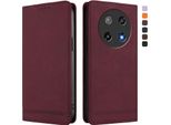 Custodia Per Coolpad C16, Custodia Retro In Finto Cuoio Flip Con Supporto E Slot Per Carte Di Credito Rosso