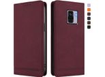 Custodia Per Samsung Galaxy A8 2018, Retro Custodia Flip In Finto Cuoio Con Supporto E Slot Per Carte Rosso