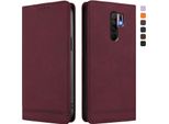 Custodia Per Xiaomi Redmi 9, Custodia Retro In Finto Cuoio Flip Con Supporto E Slot Per Carte Rosso