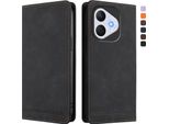 Custodia Per Honor 400 Lite, Flip Case In Finto Cuoio Retrò Con Supporto E Slot Per Carte Nero