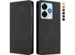 Custodia Per Xiaomi Redmi 13 4G, Retro Custodia Flip In Finto Cuoio Con Supporto E Slot Per Carte Nero