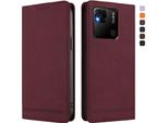 Custodia Per Xiaomi Redmi 10A/Redmi 9C, Retro Custodia In Finto Cuoio Flip Con Supporto E Slot Per Carte Rosso
