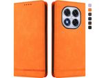Custodia Per Xiaomi Redmi Note 14 Pro 4G, Retro Custodia Flip In Finto Cuoio Con Supporto E Slot Per Schede Arancione