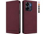 Custodia Per Xiaomi Poco M6 5G/C65/Redmi 13C, Retro Custodia Flip In Finto Cuoio Con Supporto E Slot Per Carte Rosso