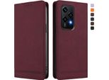 Custodia Per Honor 200 Lite, Flip Case In Finto Cuoio Retrò Con Supporto E Slot Per Carte Di Credito Rosso
