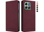 Custodia Per Honor X6B/Honor X6A, Custodia Retro In Finto Cuoio Flip Con Supporto E Slot Per Carte Rosso