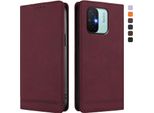 Custodia Per Xiaomi Poco C55/Redmi 11A/12C, Retro Custodia Flip In Finto Cuoio Con Supporto E Slot Per Carte Rosso