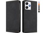 Custodia Per Xiaomi Poco M6 Pro 5G/Redmi 12 4G/5G, Retro Custodia Flip In Finto Cuoio Con Supporto E Slot Per Schede Nero