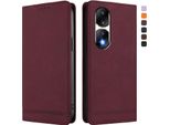 Custodia Per Honor 90 Pro, Flip Case In Finto Cuoio Retrò Con Supporto E Slot Per Carte Di Credito Rosso