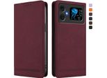 Custodia Per Cubot A20, Flip Case In Finto Cuoio Retrò Con Supporto E Slot Per Carte Di Credito Rosso
