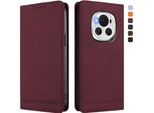 Custodia Per Honor Magic6, Flip Case In Finto Cuoio Retrò Con Supporto E Slot Per Carte Di Credito Rosso