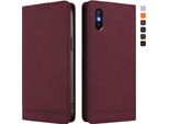 Custodia Per Xiaomi Redmi 9A, Retro Custodia In Finto Cuoio Flip Con Supporto E Slot Per Carte Rosso