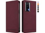 Custodia Per Xiaomi Poco F5 Pro/Redmi K60/K60 Pro, Retro Custodia In Finto Cuoio Flip Con Supporto E Slot Per Carte Rosso