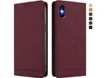 Custodia Per Iphone X/Iphone Xs, Custodia Retro In Finto Cuoio Con Supporto E Slot Per Carte Di Credito Rosso