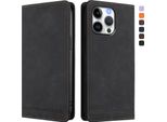 Custodia Per Iphone 16 Pro Max, Custodia Retro In Finto Cuoio Con Supporto E Slot Per Carte Di Credito Nero