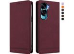 Custodia Per Honor 90 Lite, Flip Case In Finto Cuoio Retrò Con Supporto E Slot Per Carte Di Credito Rosso