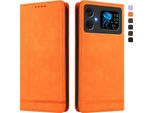 Custodia Per Cubot A20, Flip Case In Finto Cuoio Retrò Con Supporto E Slot Per Carte Di Credito Arancione
