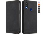 Custodia Per Honor 9X, Flip Case In Finto Cuoio Retrò Con Supporto E Slot Per Carte Di Credito Nero