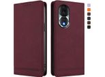 Custodia Per Honor 80, Flip Case In Finto Cuoio Retrò Con Supporto E Slot Per Carte Di Credito Rosso
