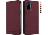 Custodia Per Xiaomi Redmi Note 10S/Note 10 4G, Retro Custodia In Finto Cuoio Flip Con Supporto E Slot Per Schede Rosso