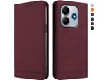 Custodia Per Xiaomi Redmi Note 14 4G, Retro Custodia Flip In Finto Cuoio Con Supporto E Slot Per Carte Rosso