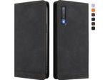 Custodia Per Samsung Galaxy A7 2018, Retro Custodia Flip In Finto Cuoio Con Supporto E Slot Per Carte Nero