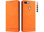 Custodia Per Honor 9 Lite, Flip Case In Finto Cuoio Retrò Con Supporto E Slot Per Carte Di Credito Arancione