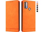 Custodia Per Motorola Moto E20 / E30 / E40, Custodia Flip In Finto Cuoio Retrò Con Supporto E Slot Per Schede Arancione