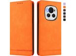 Custodia Per Honor Magic6, Flip Case In Finto Cuoio Retrò Con Supporto E Slot Per Carte Di Credito Arancione
