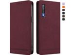 Custodia Per Samsung Galaxy A7 2018, Retro Custodia Flip In Finto Cuoio Con Supporto E Slot Per Carte Di Credito Rosso