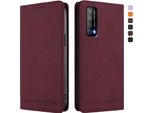 Custodia Per Huawei Y7A, Custodia Retro In Finto Cuoio Con Supporto E Slot Per Carte Rosso
